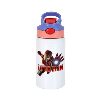 Ironman, Children's hot water bottle, stainless steel, with safety straw, pink/purple (350ml)