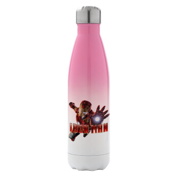 Ironman, Μεταλλικό παγούρι θερμός Ροζ/Λευκό (Stainless steel), διπλού τοιχώματος, 500ml