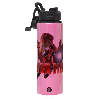 Ironman, Metallic water bottle with safety lid, 850ml aluminum