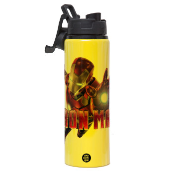 Ironman, Metallic water bottle with safety lid, 850ml aluminum