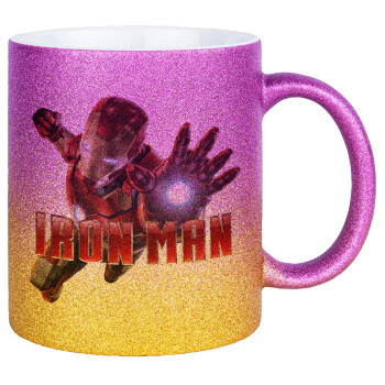 Ironman, Κούπα Χρυσή/Ροζ Glitter, κεραμική, 330ml
