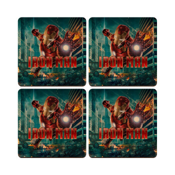 Ironman, ΣΕΤ x4 Σουβέρ ξύλινα τετράγωνα plywood (9cm)