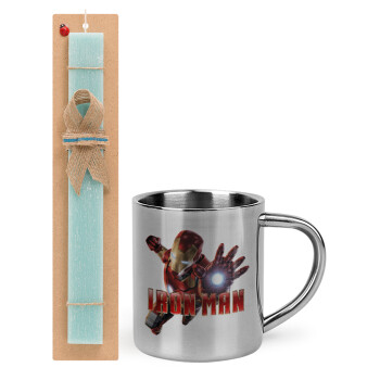 Ironman, Πασχαλινό Σετ, μεταλλική κούπα θερμό (300ml) & πασχαλινή λαμπάδα αρωματική πλακέ (30cm) (ΤΙΡΚΟΥΑΖ)