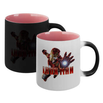 Ironman, Κούπα Μαγική εσωτερικό ΡΟΖ, κεραμική 330ml που αλλάζει χρώμα με το ζεστό ρόφημα