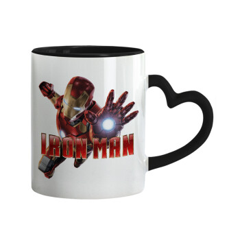 Ironman, Mug heart black handle, ceramic, 330ml