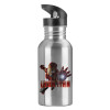 Water bottle Silver with straw, stainless steel 600ml