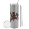 Tumbler stainless steel Silver 600ml, with metal straw & cleaning brush