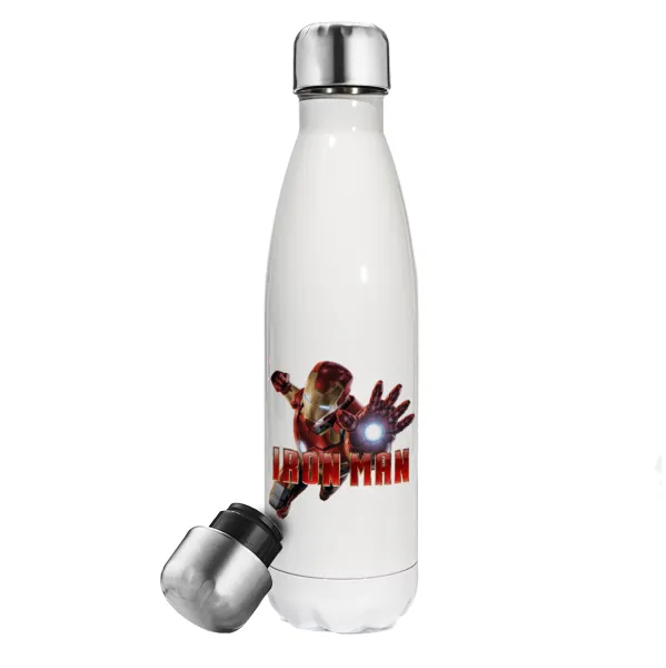 Ironman — Μεταλλικό παγούρι θερμός Λευκό (Stainless steel), διπλού τοιχώματος, 500ml