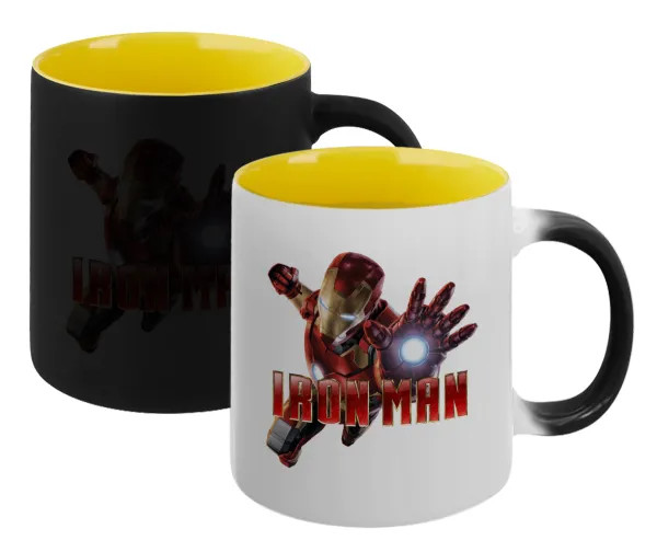 Ironman — Κούπα Μαγική εσωτερικό κίτρινη, κεραμική 330ml που αλλάζει χρώμα με το ζεστό ρόφημα