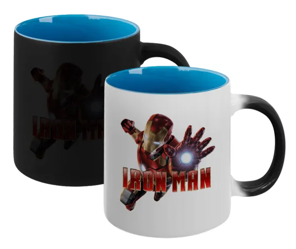 Ironman — Magic mug with blue interior, ceramic, 330ml, changes colour with hot drinks