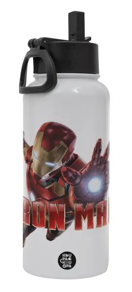 Ironman — Μεταλλικό παγούρι θερμός Λευκό με καλαμάκι και χερούλι (Stainless steel), διπλού τοιχώματος, 950ml