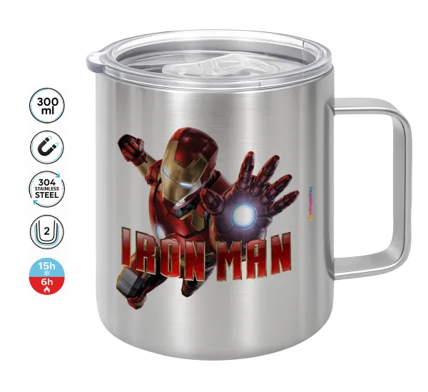 Ironman — Double-walled stainless steel mug 300ml with temperature-retaining lid