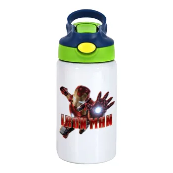 Ironman, Παιδικό παγούρι θερμό, ανοξείδωτο, με καλαμάκι ασφαλείας, πράσινο/μπλε (350ml)