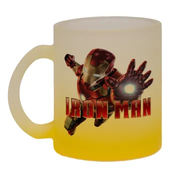Ironman, Κούπα γυάλινη δίχρωμη με βάση το κίτρινο ματ, 330ml