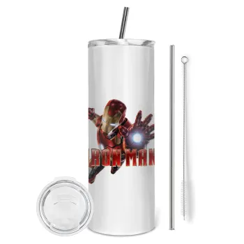 Ironman, Tumbler ποτήρι θερμό από ανοξείδωτο ατσάλι 600ml, με μεταλλικό καλαμάκι & βούρτσα καθαρισμού