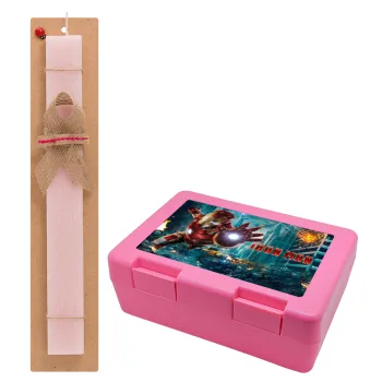 Ironman, Easter Set, children's snack container PINK & scented flat Easter candle (30cm) (PINK)