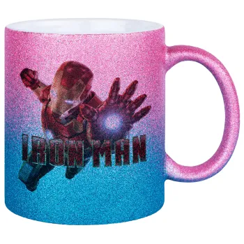 Ironman, Κούπα Χρυσή/Μπλε Glitter, κεραμική, 330ml