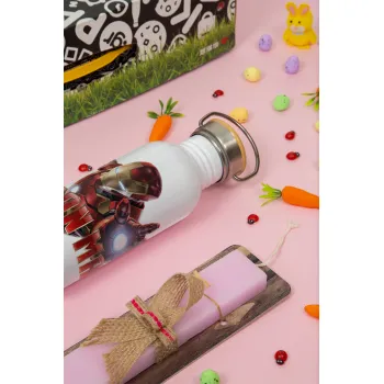 Ironman, Πασχαλινή Λαμπάδα με παγούρι μεταλλικό (620ml, stainless steel) & κερί αρωματικό πλακέ (30cm) (ΡΟΖ)