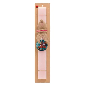 Ironman, Easter Set, wooden keychain & scented flat Easter candle (30cm) (PINK)