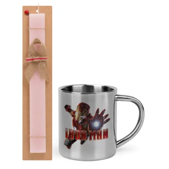 Ironman, Easter Set, metallic thermal cup (300ml) & aromatic flat Easter candle (30cm) (PINK)
