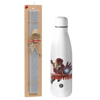 Ironman, Easter Set, metallic stainless thermos bottle (500ml) & scented flat Easter candle (30cm) (GRAY)