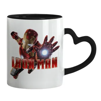 Ironman, Κούπα καρδιά χερούλι μαύρη, κεραμική, 330ml