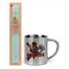 Easter Set, metallic thermal cup (300ml) & aromatic flat Easter candle (30cm) (TURQUOISE)