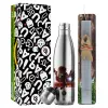 Easter Set, metallic stainless thermos flask (500ml) & scented flat Easter candle (30cm) (GRAY)