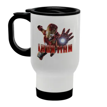 Ironman, Stainless steel travel mug with lid, double wall white 450ml