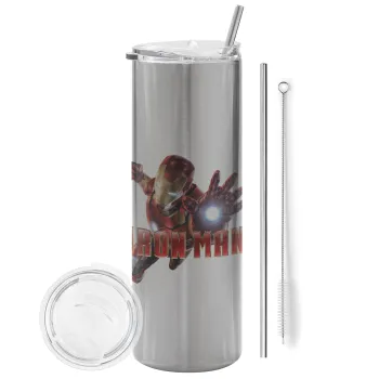 Ironman, Tumbler stainless steel Silver 600ml, with metal straw & cleaning brush