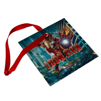 Ironman, Christmas ornament, glass square ornament 9x9cm