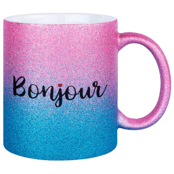 Bonjour, Κούπα Χρυσή/Μπλε Glitter, κεραμική, 330ml