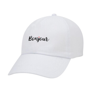 Bonjour, Καπέλο Baseball Λευκό (5-φύλλο, unisex)