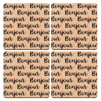 Bonjour, ΣΕΤ x4 Σουβέρ ξύλινα τετράγωνα plywood (9cm)