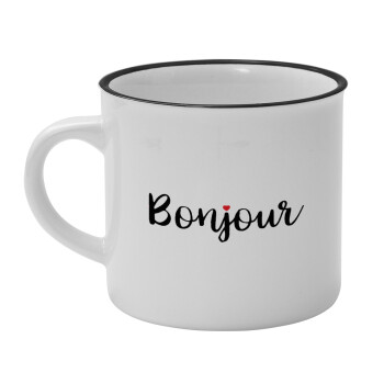 Bonjour, Κούπα κεραμική vintage Λευκή/Μαύρη 230ml