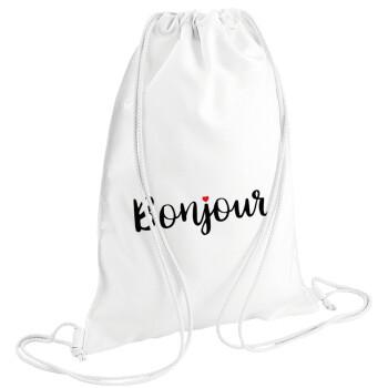 Bonjour, Τσάντα πλάτης πουγκί GYMBAG λευκή (28x40cm)