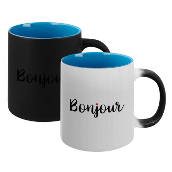 Bonjour, Κούπα Μαγική εσωτερικό μπλε, κεραμική 330ml που αλλάζει χρώμα με το ζεστό ρόφημα (1 τεμάχιο)
