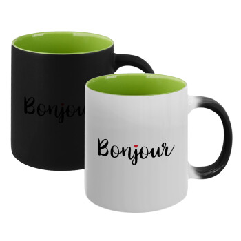 Bonjour, Κούπα Μαγική εσωτερικό πράσινο, κεραμική 330ml που αλλάζει χρώμα με το ζεστό ρόφημα (1 τεμάχιο)