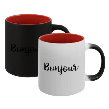 Bonjour, Κούπα Μαγική εσωτερικό κόκκινο, κεραμική, 330ml που αλλάζει χρώμα με το ζεστό ρόφημα (1 τεμάχιο)