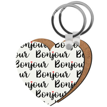 Bonjour, Μπρελόκ Ξύλινο καρδιά MDF