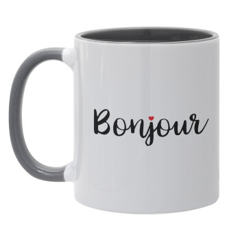 Bonjour, Κούπα χρωματιστή γκρι, κεραμική, 330ml