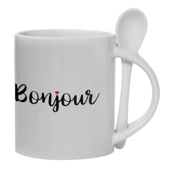 Bonjour, Κούπα, κεραμική με κουταλάκι, 330ml (1 τεμάχιο)