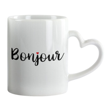 Bonjour, Κούπα καρδιά χερούλι λευκή, κεραμική, 330ml