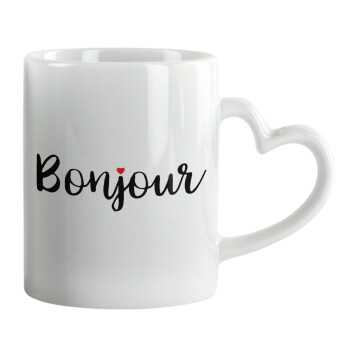Bonjour, Mug heart handle, ceramic, 330ml