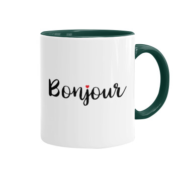 Bonjour, Mug colored green, ceramic, 330ml