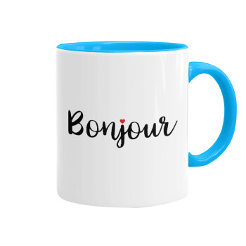 Bonjour, Mug colored light blue, ceramic, 330ml