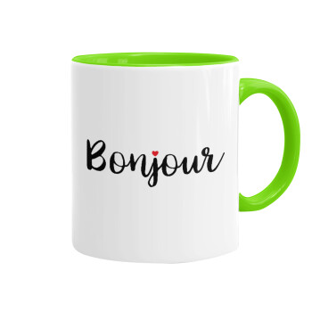 Bonjour, Mug colored light green, ceramic, 330ml
