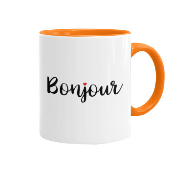 Bonjour, Mug colored orange, ceramic, 330ml