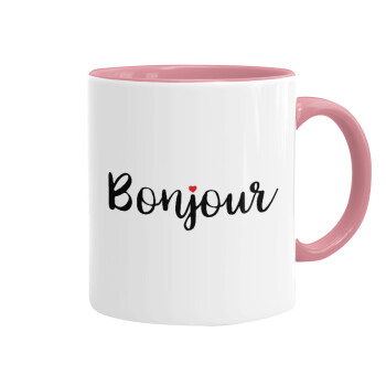 Bonjour, Mug colored pink, ceramic, 330ml