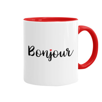 Bonjour, Κούπα χρωματιστή κόκκινη, κεραμική, 330ml